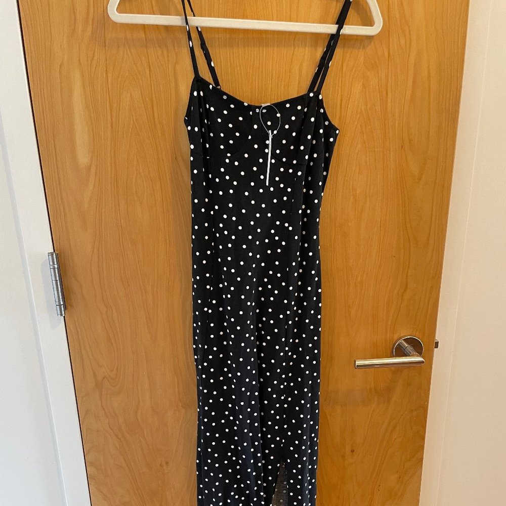 Asos Black and White Polka Dot Cotton Midi Dress - XS